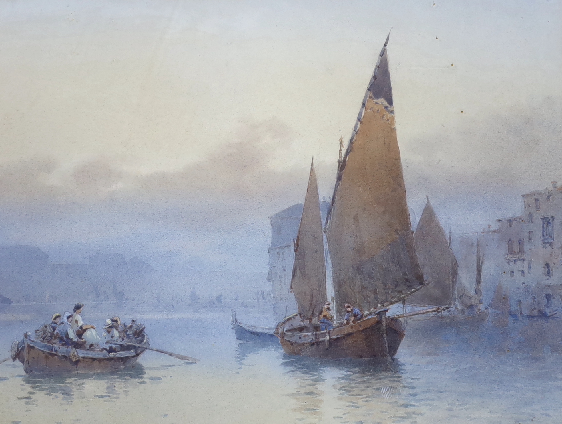 Manner of William Knox (1862-1925), watercolour, Shipping in a mediterranean harbour, 27 x 35cm